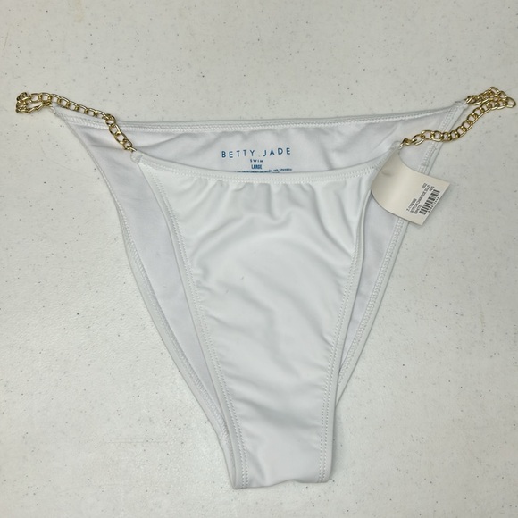NWT Betty Jade high waisted sz Large white with gold chain at hips swimwear - Picture 5 of 9